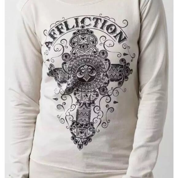 Affliction Sinful Y2K Black Embellished Cross Thin Sweatshirt Long Sleeve Shirt - Picture 1 of 11